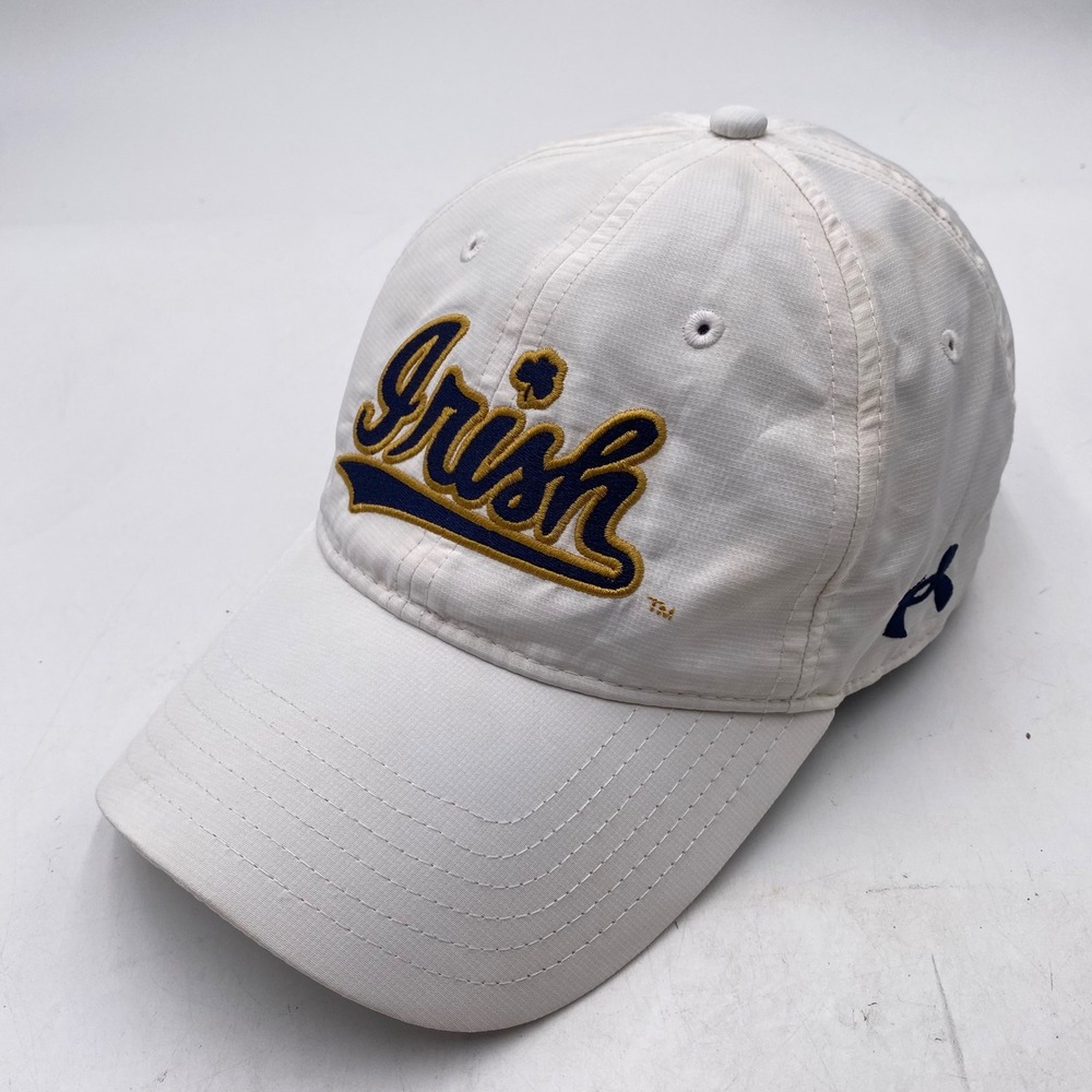 Notre Dame Under Armour Irish Adjustable Hat OSFA White NCAA Football Sideline